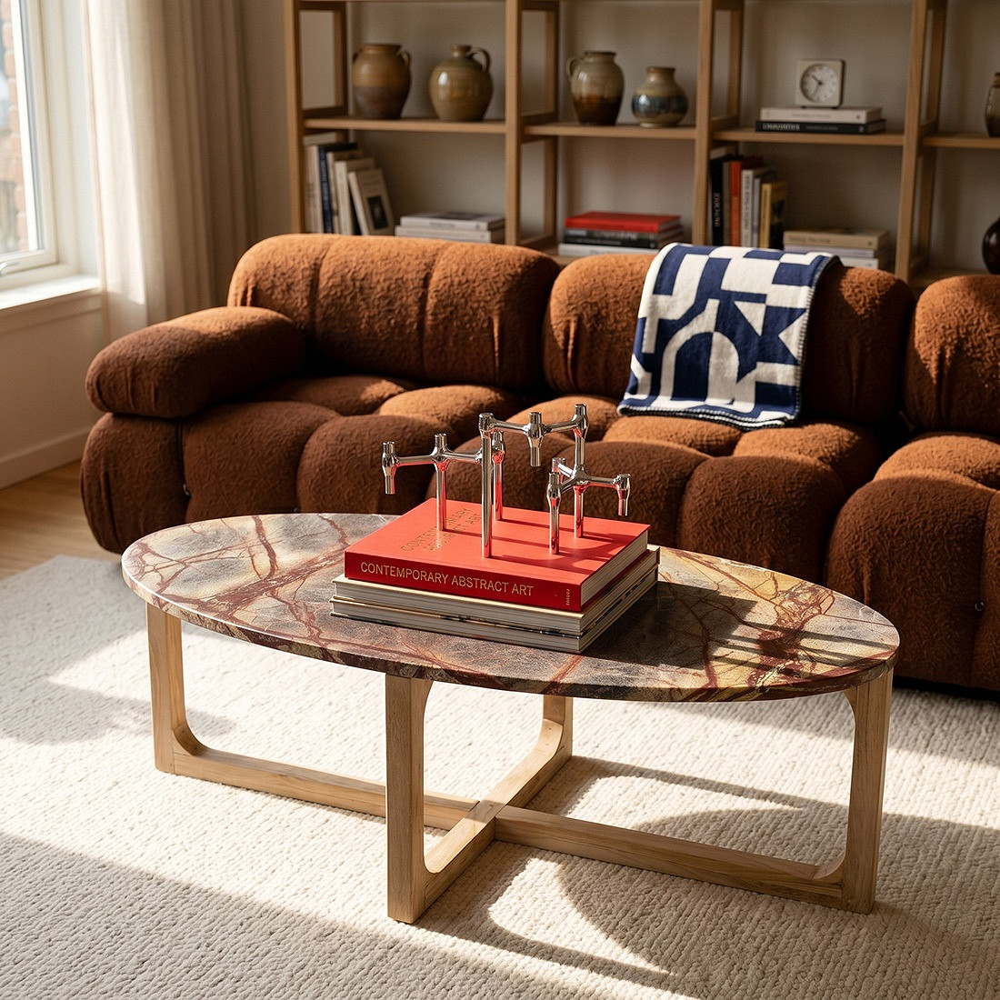 Retro Couchtisch Marble Marmor Holz Oval Exzentrik