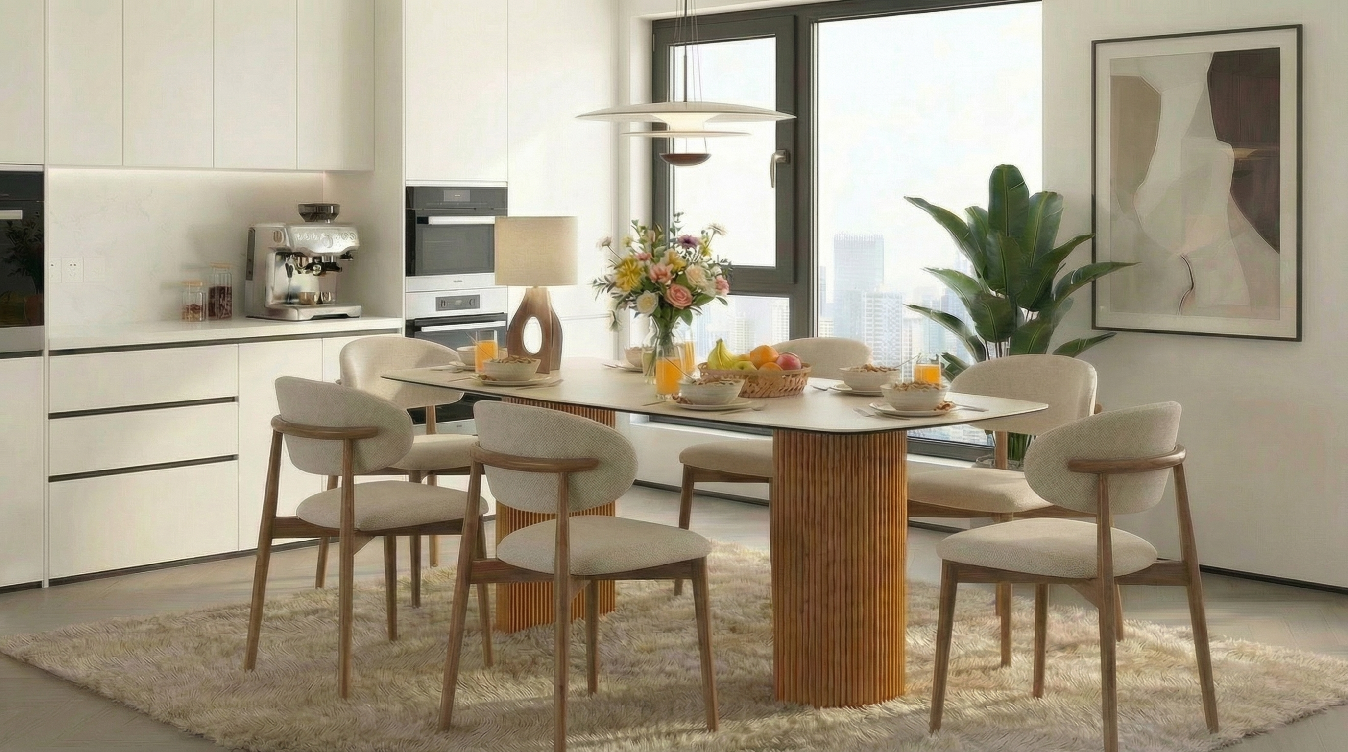  Essgruppe Travertin Tisch Roma + 6 Stühle Linea montiert