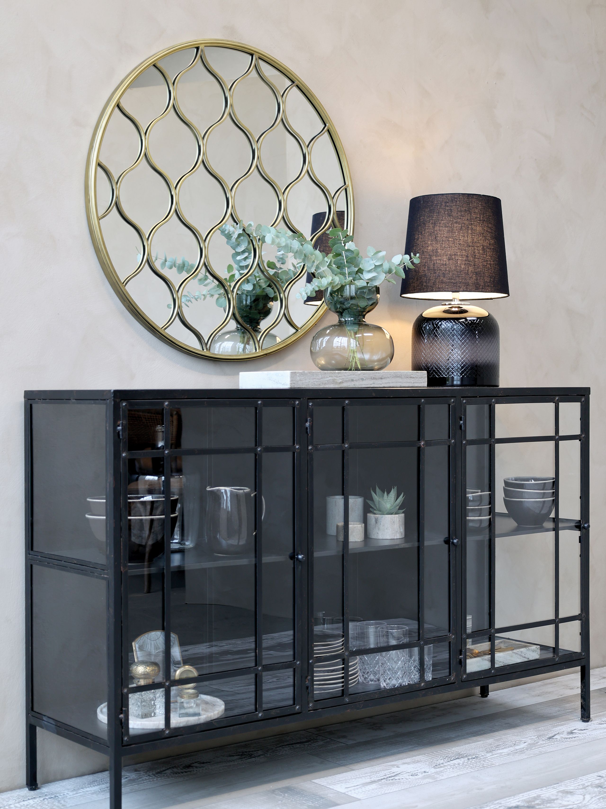 Industrial Vitrine Sideboard Blacksmith Metall/Glas 3 Türen