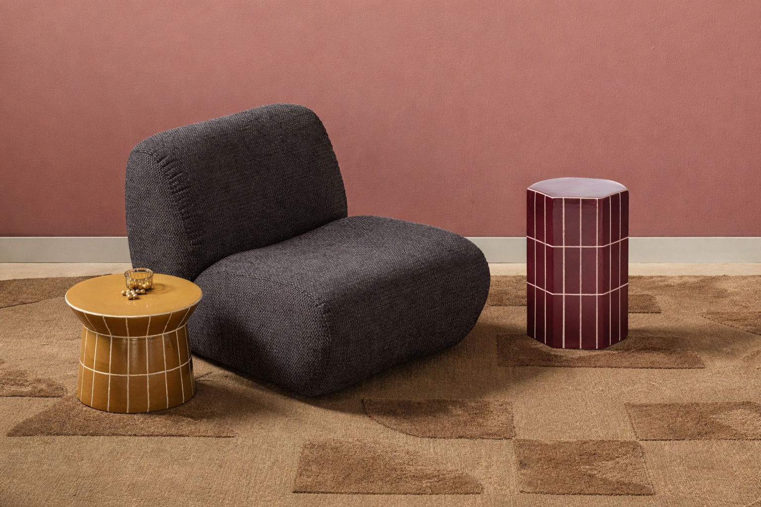 Retro Beistelltisch Plu Keramik Geometrisch Lila