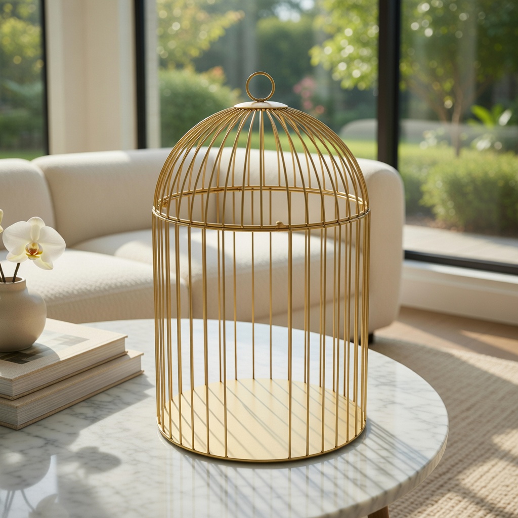 Deko Käfig Metall Gold mit Aufhängung 65 cm