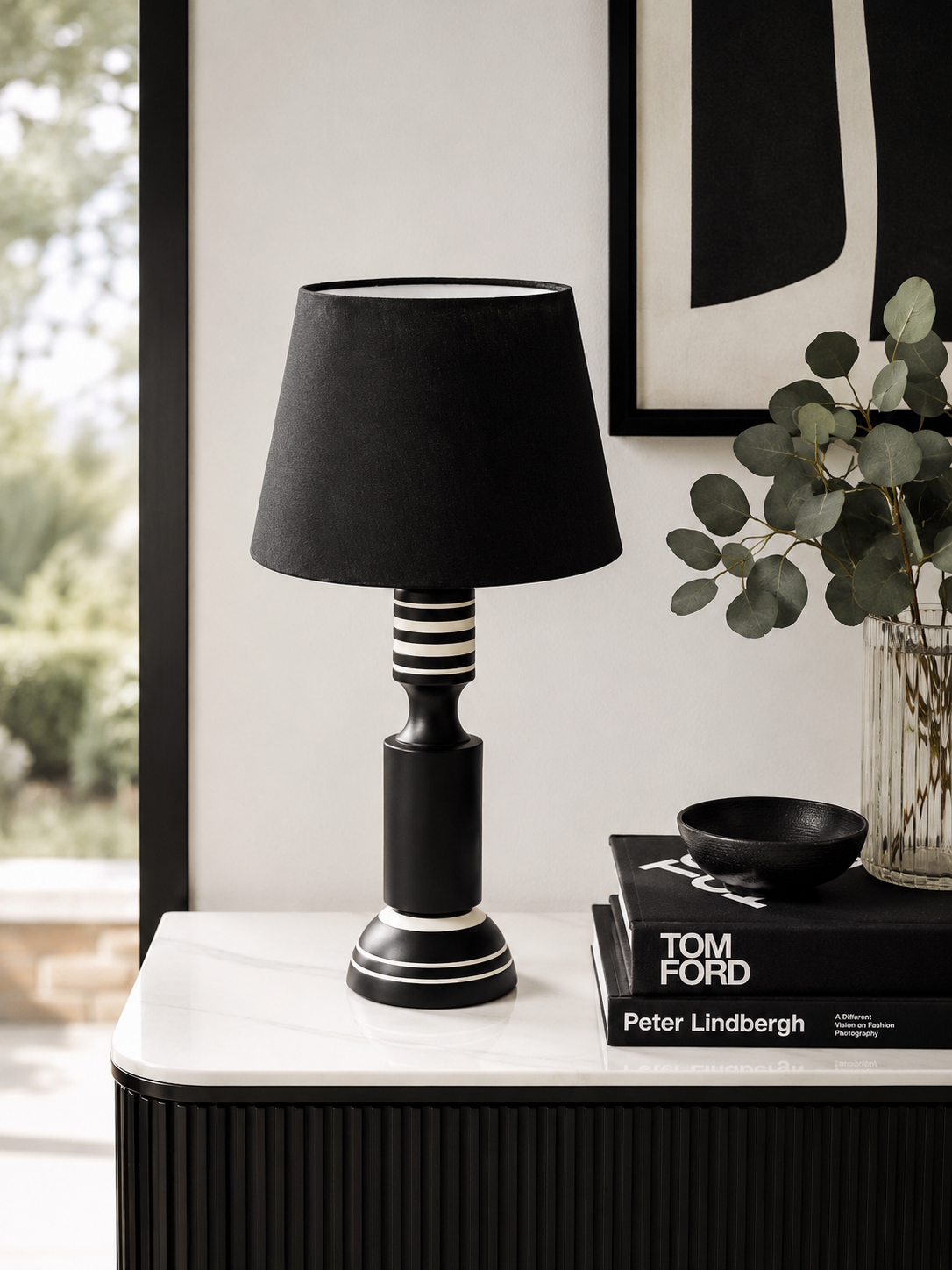 Retro Tischlampe Virgil Schwarz Weiß 60 cm