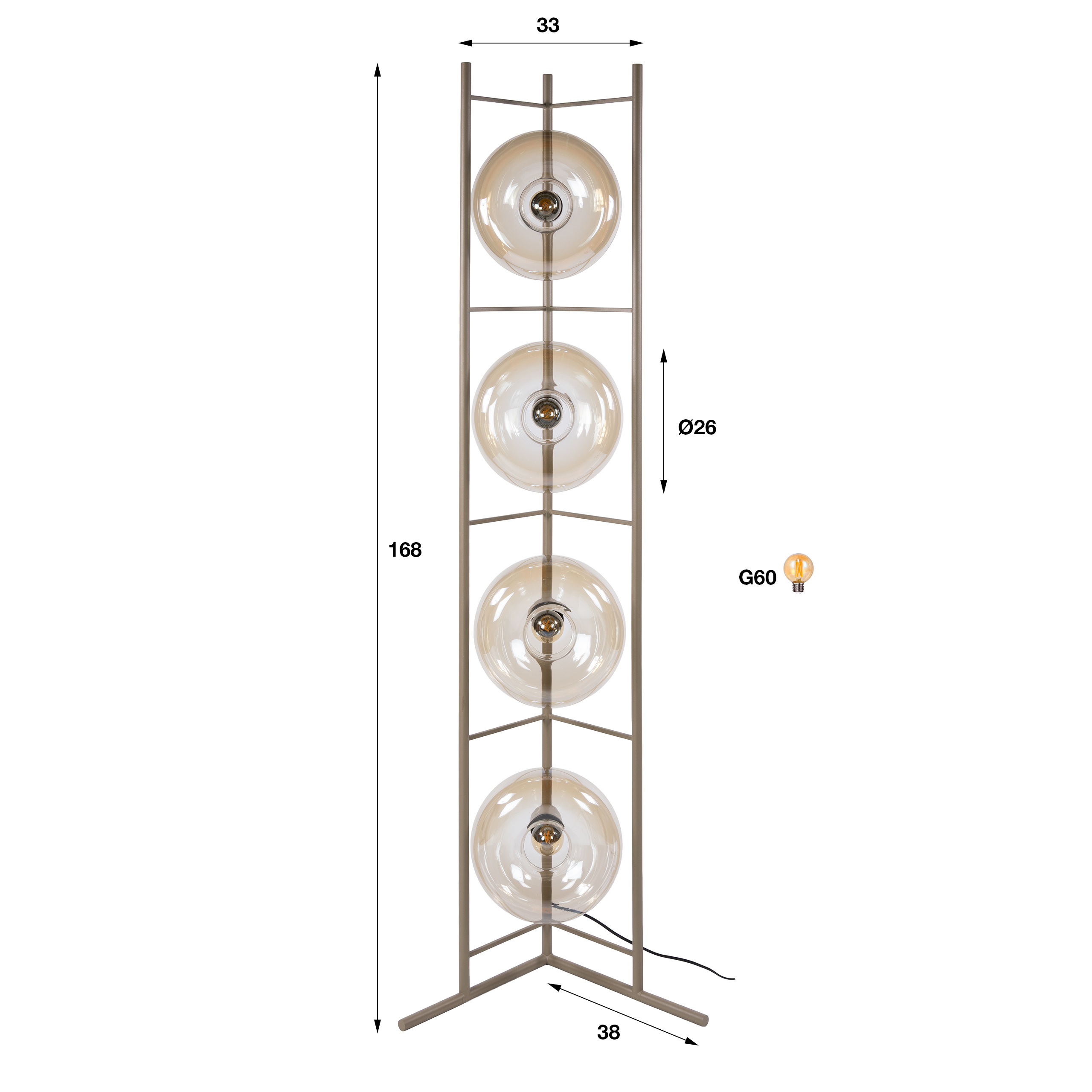 Retro Stehlampe El Sol Beige Metall Glas