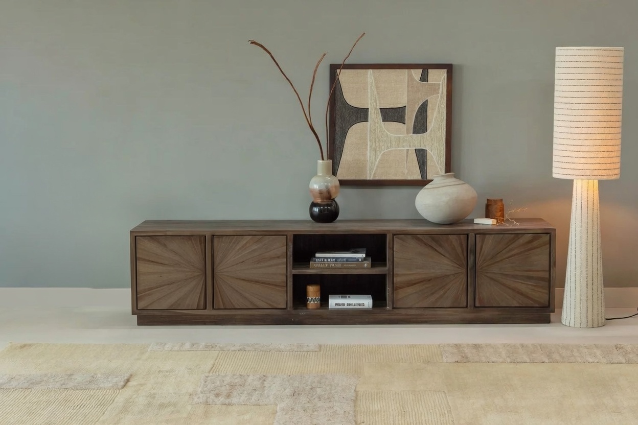 Massivholz TV-Board Sun Teakholz 4 türig 2 Fächer 200 cm